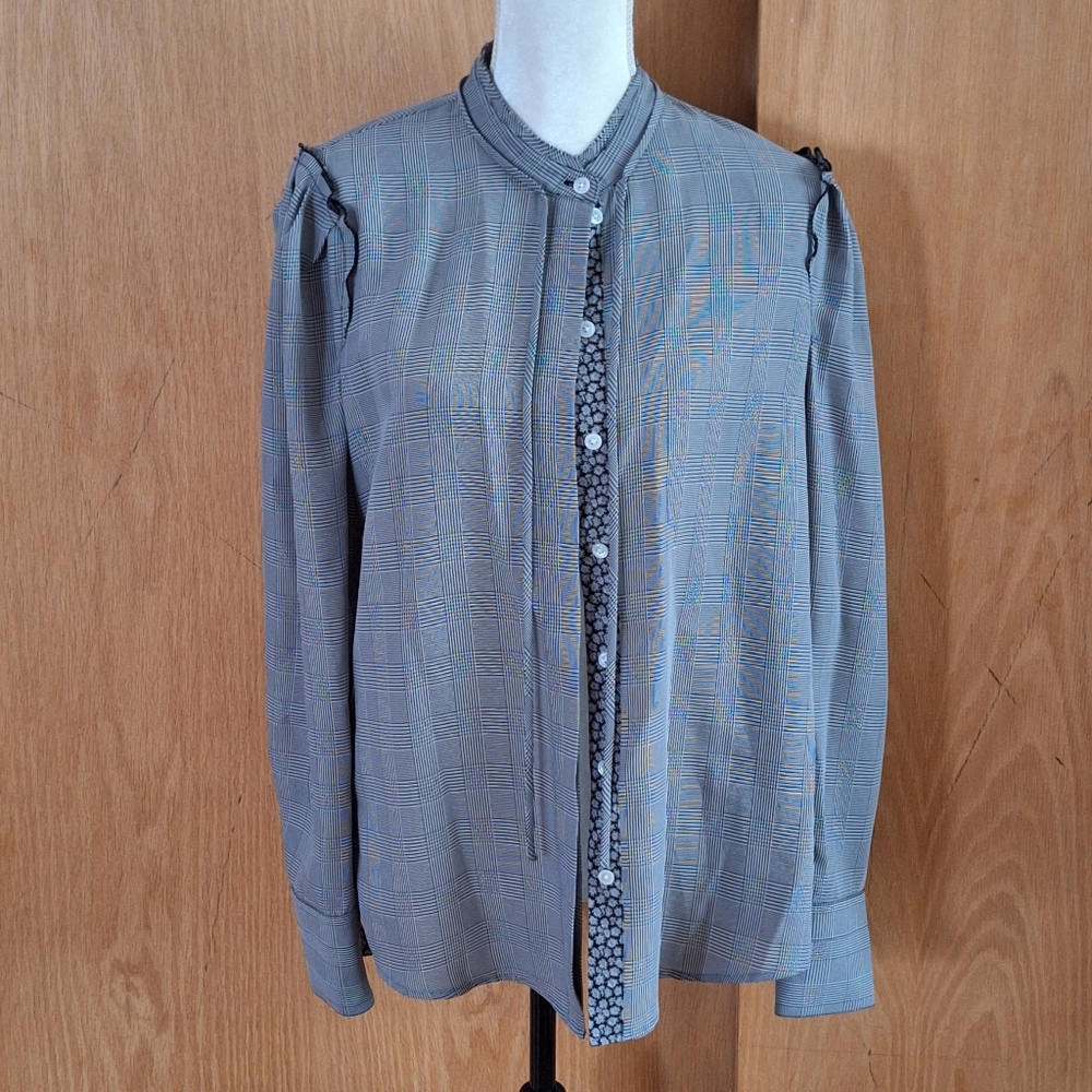 Jason Wu Checkered Button Down Shirt Black and White Size 8 EUC